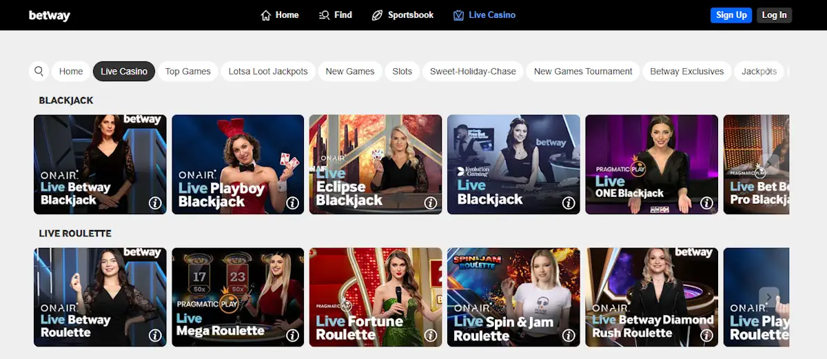 Table games on Betway Screenshot